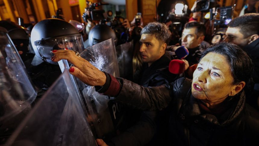 Georgia's President Salome Zurabishvili attends a demonstration in Tbilisi on November 28, 2024.