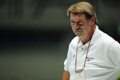 Coach Bela Karolyi of the USA stands on the sidelines during the World Gymnastics Championships in Sabae, Japan.