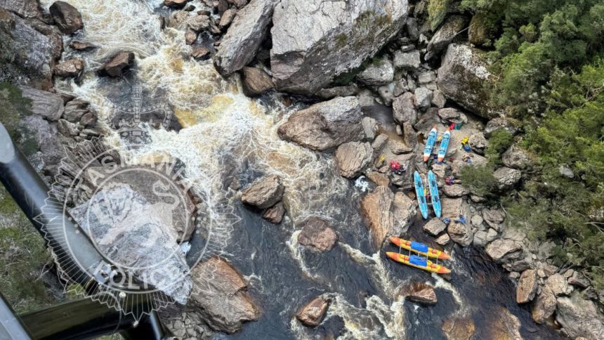 The scene where the man became trapped in the rocks oo the Franklin River in Tasmania, Australia.