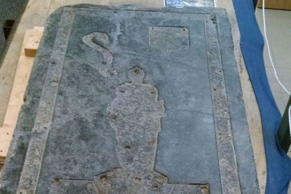 The United States’ oldest known surviving tombstone from 17th century Jamestown has been identified as black limestone from Belgium.