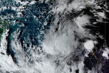 A satellite image of Potential Tropical Cyclone Eighteen provided by NOAA on Sunday afternoon, November 3.