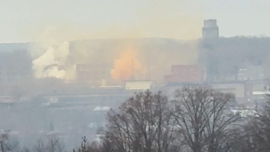 A Russian chemical plant in the western city of Tula is seen following what Ukraine said was a drone attack on the facility.