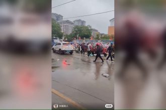 Video circulating on social media showed the road outside the primary school in Changde, Hunan province where multiple people were injured in a car crash.