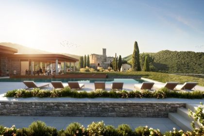 Luxury awaits in the foothills of “the green heart of Italy,” with Six Senses Antognolla set to open a resort and residential community, pictured here in a rendering, in the central region of Umbria.