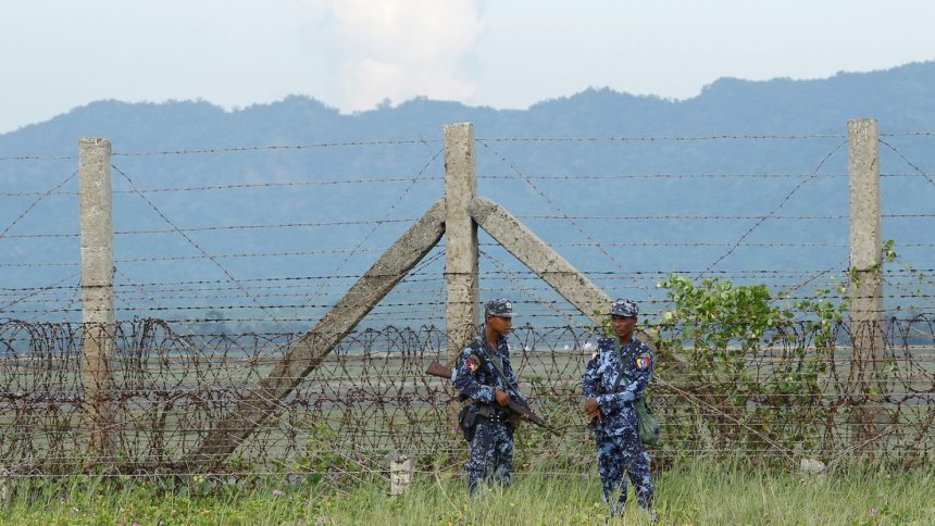 Myanmar border police patrol near the Bangladesh border outside Maungdaw in Rakhine state on November 12, 2017.