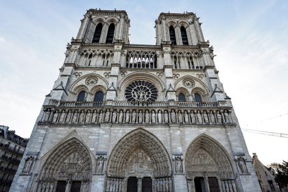 A view of the facade of Notre Dame de Paris cathedral in Paris, on November 29, 2024, ahead of a visit of the French President.