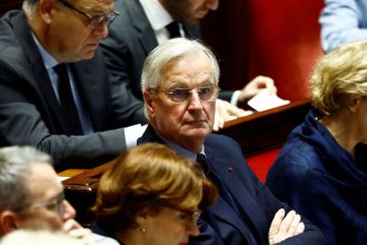 French Prime Minister Michel Barnier and ministers attend a questions to the government session at the National Assembly in Paris Tuesday.