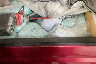 The contents of a vehicle are displayed after Mexican authorities conducted a joint operation, seizing fentanyl, at an unknown location, in this social media image released December 4, 2024.