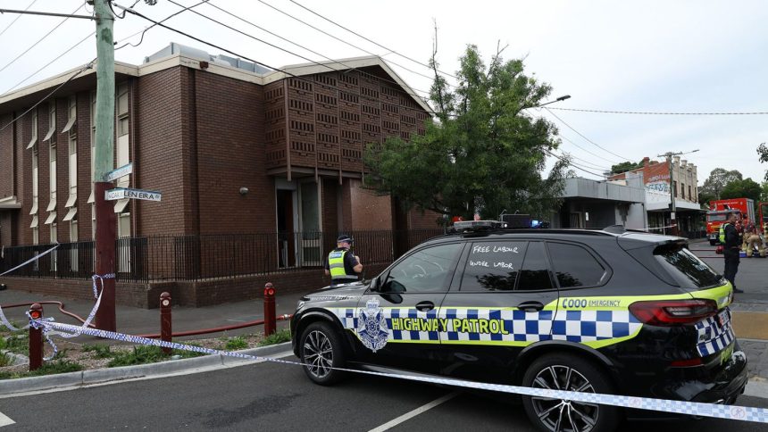 Police and fire crew at the scene of a fire at the Adass Israel Synagogue in Ripponlea, Melbourne, Friday, December 6, 2024.