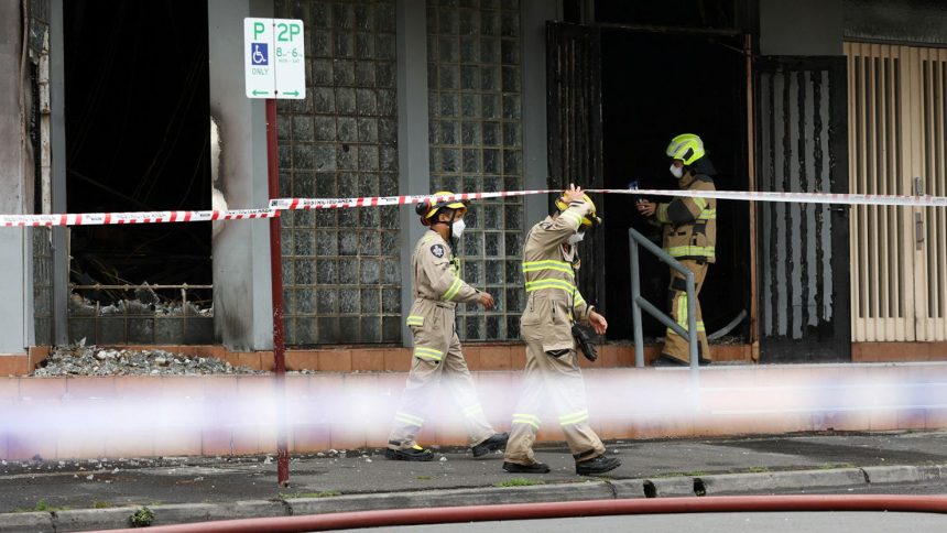 Firefighters work at the scene of a fire at the Adass Israel Synagogue in Ripponlea, Melbourne, Australia, on December 6, 2024.