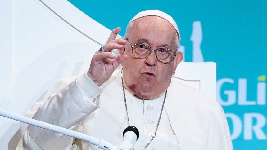 Pope Francis pictured in Corsica, France, on Sunday.