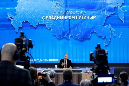 Russia's President Vladimir Putin speaks during his annual end-of-year press conference in Moscow on Thursday.