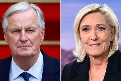 French Prime Minister Michel Barnier and Marine Le Pen of the far-right National Rally.