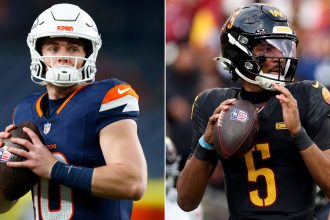 Bo Nix (left) and Jayden Daniels (right) are the favorites for the 2024 Offensive Rookie of the Year award.