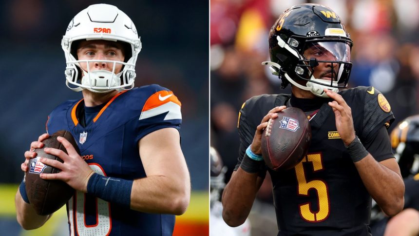 Bo Nix (left) and Jayden Daniels (right) are the favorites for the 2024 Offensive Rookie of the Year award.