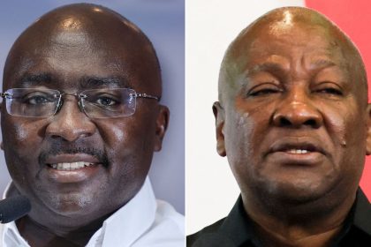 The contest is widely seen as a two-horse race between vice president Mahamudu Bawumia (left) of the ruling New Patriotic Party (NPP) and former president John Mahama (right) of the opposition National Democratic Congress (NDC).