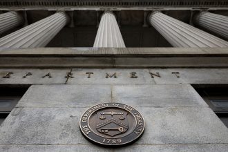 The exterior of the U.S. Department of Treasury building is seen as they joined other government financial institutions to bail out Silicon Valley Bank's account holders after it collapsed on March 13, 2023 in Washington, DC.