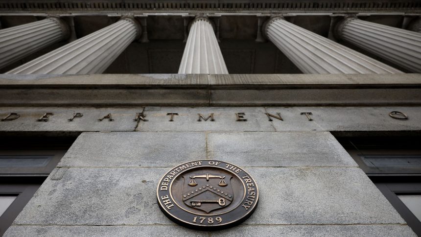 The exterior of the U.S. Department of Treasury building is seen as they joined other government financial institutions to bail out Silicon Valley Bank's account holders after it collapsed on March 13, 2023 in Washington, DC.