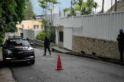 A police car outside Argentina's embassy in Caracas, where some members of Venezuela's opposition are seeking asylum.