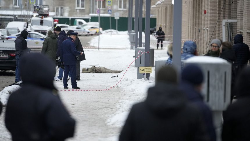 Investigators work at the place where Lt. General Igor Kirillov, the head of Russia's Nuclear, Biological, and Chemical Defence Forces was killed by an explosive device planted close to a residential apartment's block in Moscow