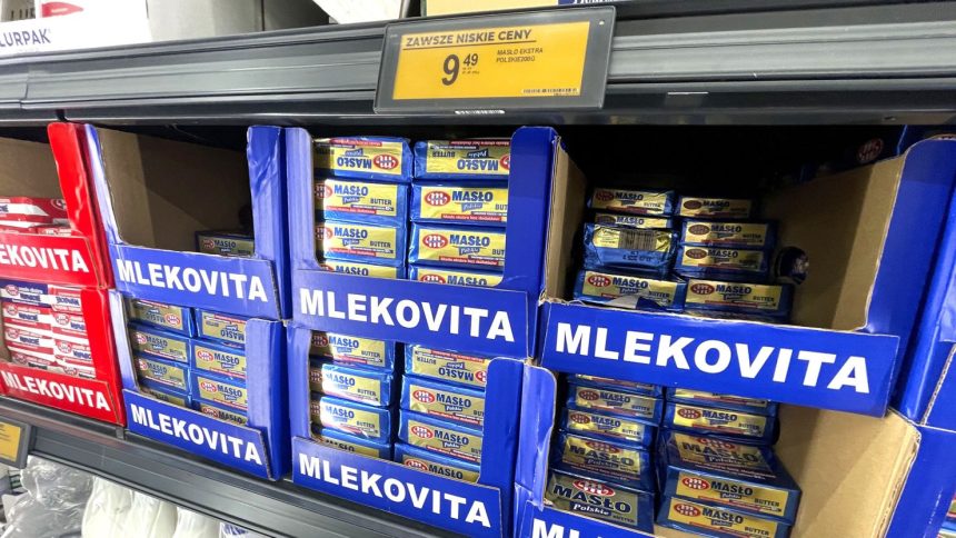 Butter displayed in a grocery store in Warsaw on December 17, 2024.