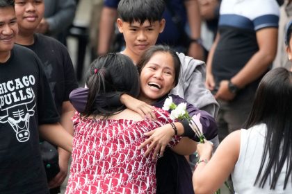 Mary Jane Veloso, center, is reunited with her family as she arrives at the Correctional Institution for Women in Mandaluyong, Philippines, on December 18, 2024.