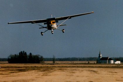 The grass runway at the Piney-Pinecreek Border Airport near Roseau, Minnesota, on April 25, 1993.