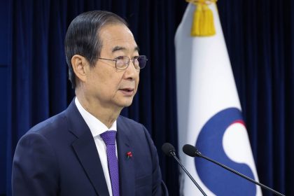 South Korean acting President Han Duck-soo speaks at the government complex in Seoul, South Korea, on December 26, 2024.