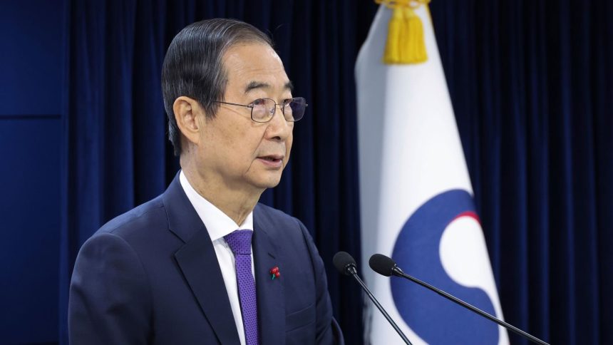 South Korean acting President Han Duck-soo speaks at the government complex in Seoul, South Korea, on December 26, 2024.