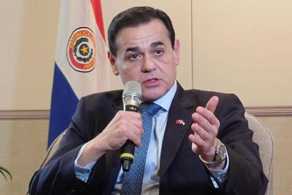 Paraguay Foreign Minister Ruben Dario Ramirez Lezcano speaks during a press conference during his visit in Taipei, Taiwan, in November 2024.