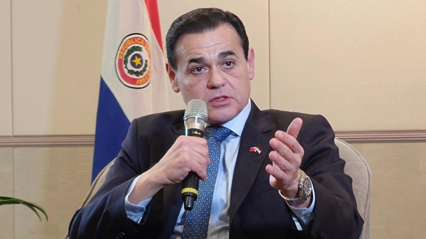 Paraguay Foreign Minister Ruben Dario Ramirez Lezcano speaks during a press conference during his visit in Taipei, Taiwan, in November 2024.