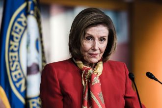 In this February 2022 photo, Nancy Pelosi speaks on Capitol Hill on in Washington, DC.