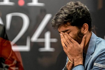 India's grandmaster Gukesh Dommaraju reacts after winning against China's chess grandmaster Ding Liren in game 14 of the 2024 FIDE World Championship in Singapore on December 12.