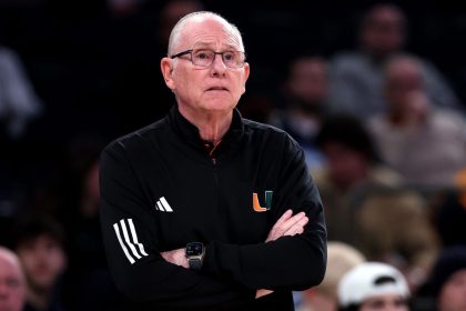 Miami Hurricanes Head Coach Jim Larrañaga during a game against the Tennessee Volunteers in the Jimmy V Classic at Madison Square Garden on December 10 in New York.