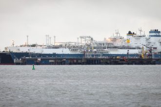 Maria Energy, a tanker carrying liquefied natural gas, is moored in Wilhelmshaven, Germany, in January 2023.