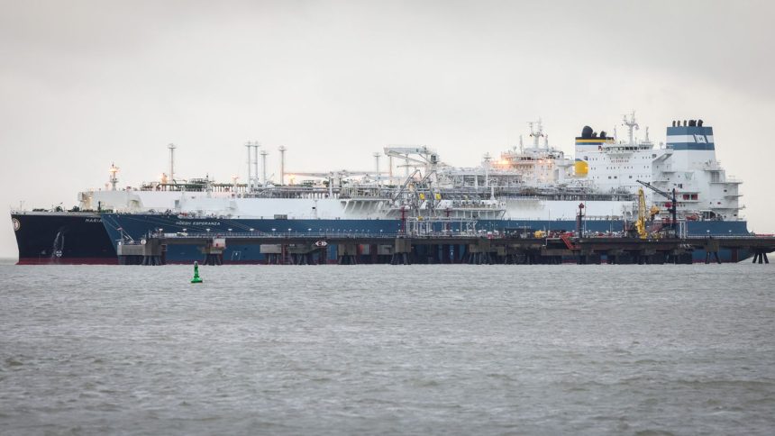 Maria Energy, a tanker carrying liquefied natural gas, is moored in Wilhelmshaven, Germany, in January 2023.