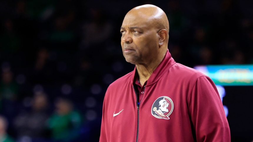 Florida State head men's basketball coach Leonard Hamilton looks on during the first half of his team's game against the Notre Dame Fighting Irish at Joyce Center on January 17, 2023, in South Bend, Indiana.