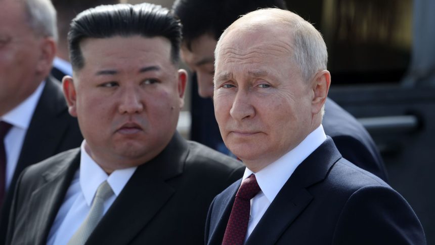 North Korean leader Kim Jong Un and Russian President Vladimir Putin meet in Russia’s Far East in September 2023.