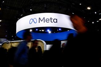 A Meta logo is displayed during the Vivatech technology startups and innovation fair, at the Porte de Versailles exhibition center in Paris, on May 22, 2024.