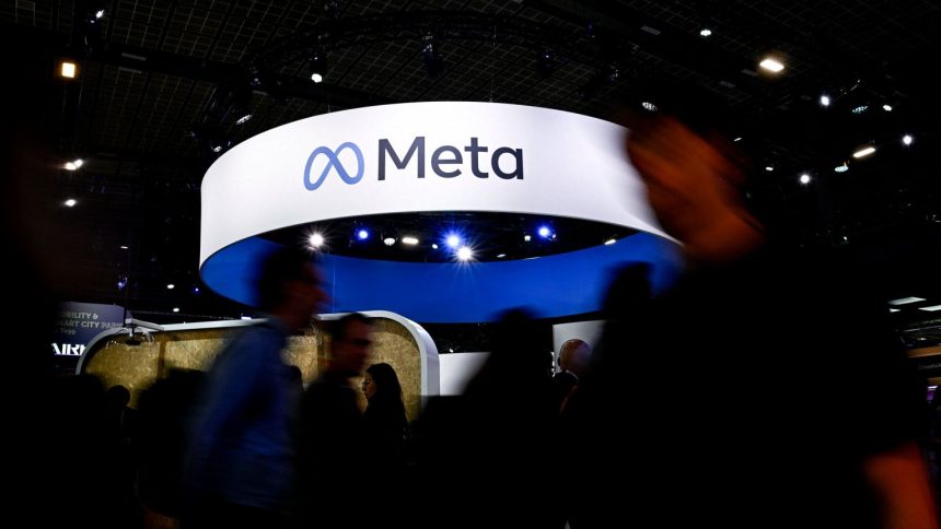 A Meta logo is displayed during the Vivatech technology startups and innovation fair, at the Porte de Versailles exhibition center in Paris, on May 22, 2024.