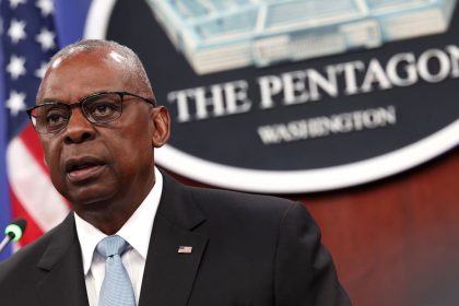 US Secretary of Defense Lloyd Austin delivers remarks during a virtual meeting of the Ukraine Defense Contact Group at the Pentagon on May 20, 2024, in Arlington, Virginia.