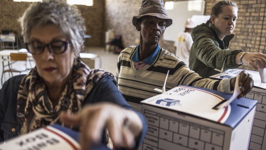 Voters cast their ballots at a polling station in Hopetown on May 29, 2024, during South Africa's general election.