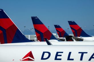 Delta Air Lines planes are seen parked at Seattle-Tacoma International Airport on June 19, 2024, in Seattle, Washington.