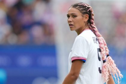 Trinity Rodman looks on during the second half of the USWNT's quarterfinal match against Japan at the Olympic Games in Paris on August 3.