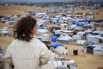 KHAN YUNIS, GAZA - NOVEMBER 24: A view of tent camp as Palestinian families, forcibly displaced by Israeli army and took refuge at tent camps in Khan Yunis, struggle due to harsh weather conditions amid the ongoing Israeli attacks in Khan Yunis, Gaza on November 24, 2024. Palestinians endure harsh cold weather in makeshift tents as they struggle to provide water and food for their children. (Photo by Hani Alshaer/Anadolu via Getty Images)