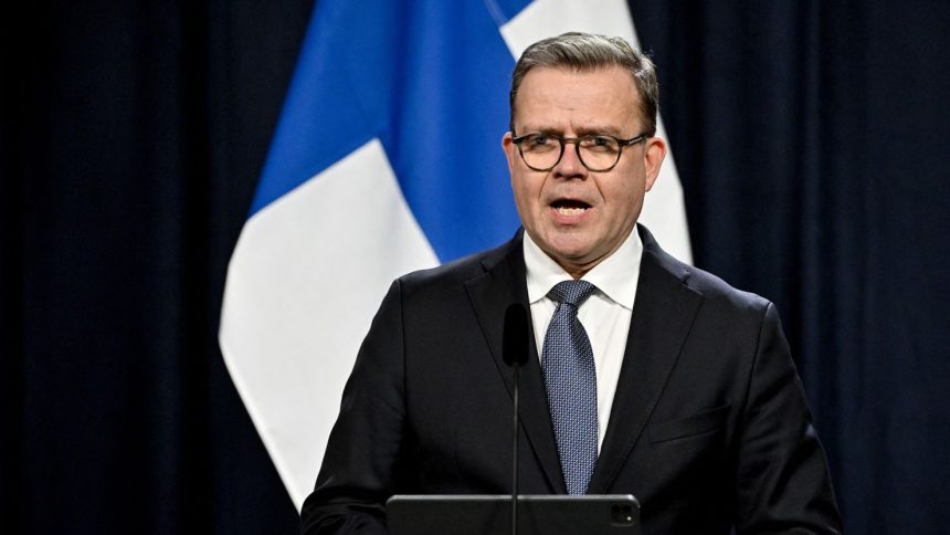 Finnish Prime Minister Petteri Orpo speaking in Harpsund, Sweden last month.