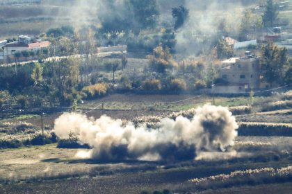 Israeli shelling in Marjayoun, Southern Lebanon,  on November 30 – days after a ceasefire took effect.