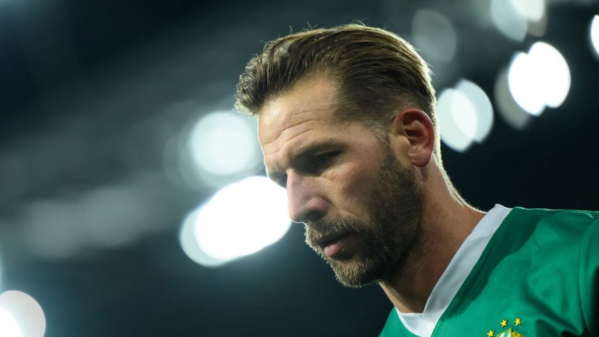 VIENNA, AUSTRIA - NOVEMBER 28: Guido Burgstaller of SK Rapid looks on during the UEFA Conference League 2024/25 League Phase MD4 match between SK Rapid and Shamrock Rovers FC at Allianz Stadion on November 28, 2024 in Vienna, Austria. (Photo by Christian Bruna/Getty Images)