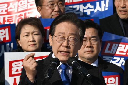 South Korea's opposition Democratic Party leader Lee Jae-myung speaks at a rally against President Yoon Suk Yeol at the National Assembly in Seoul on December 4, 2024.