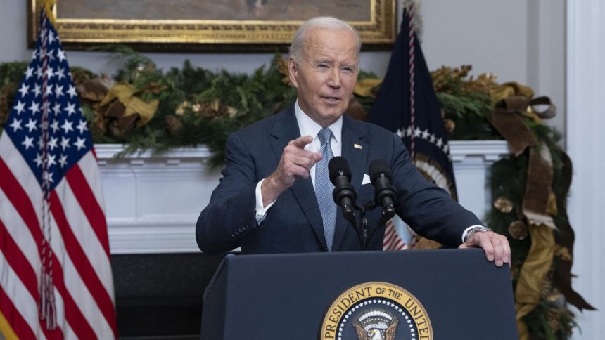 President Joe Biden speaks about the situation in Syria from the Roosevelt Room at the White House on December 8, 2024.